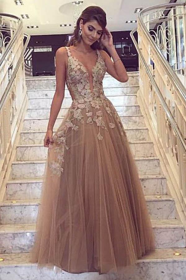 Brown Lace Prom Dress