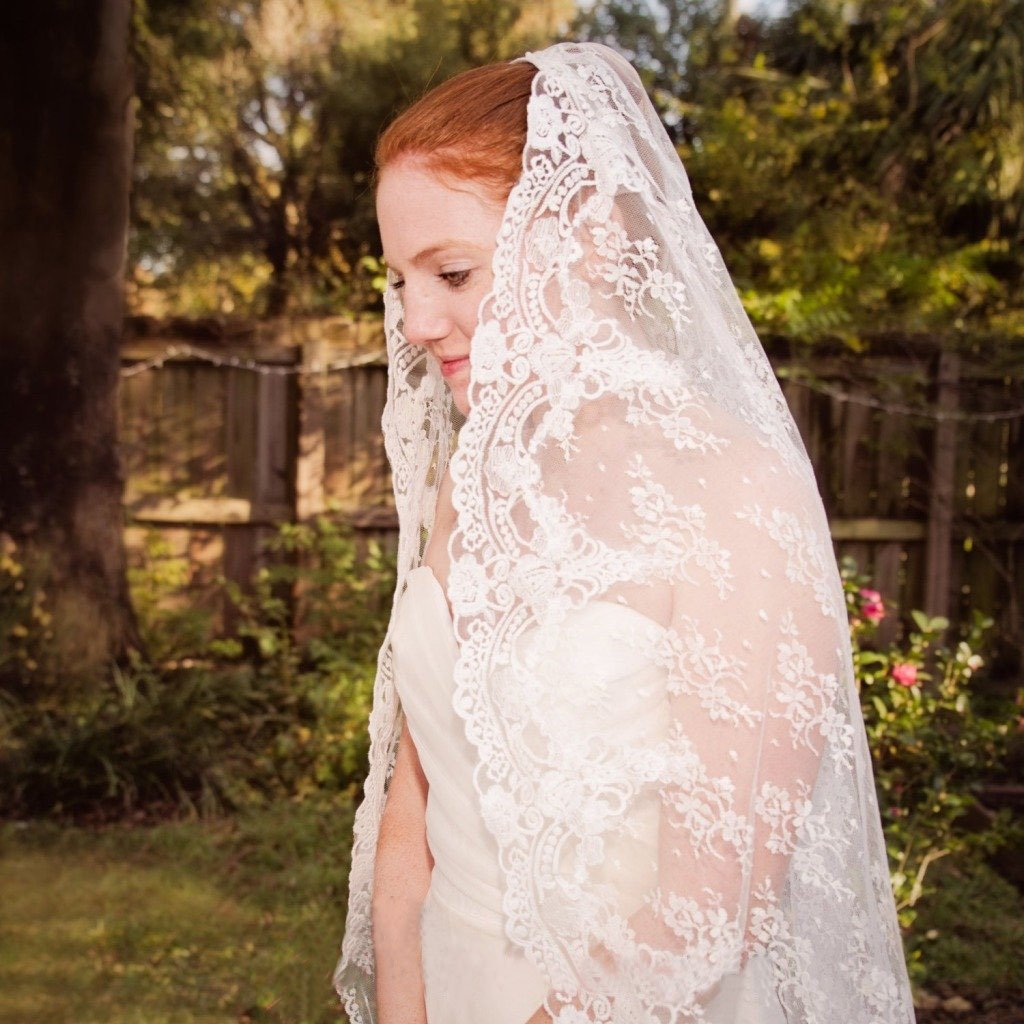 Fingertip Length Mantilla Wedding Veil with Beaded Lace Trim  Lace veils  bridal, Mantilla veil wedding, Wedding veils lace