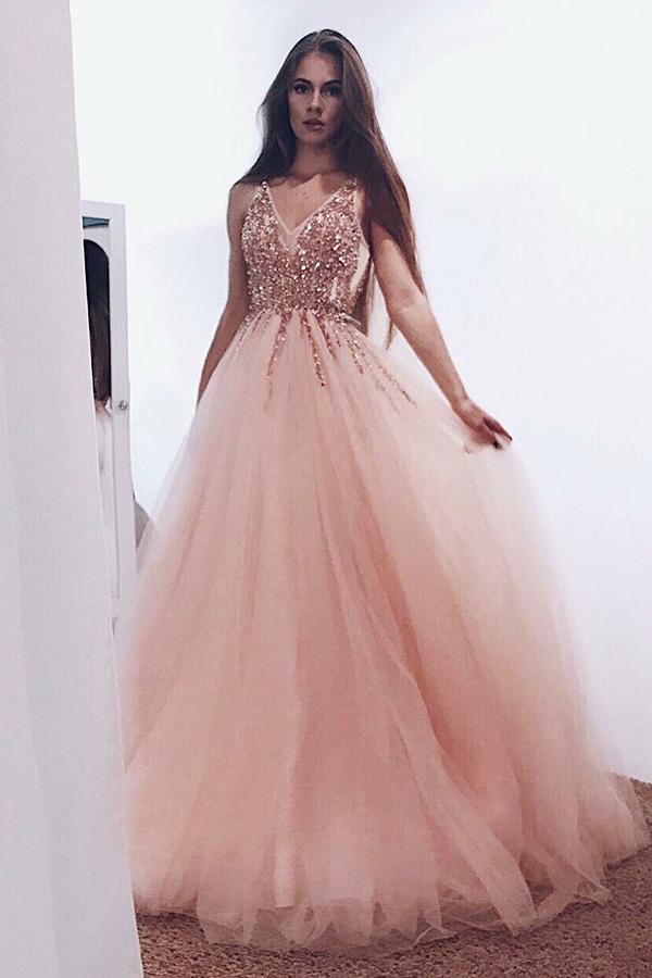 Pearl pink cheap prom dresses