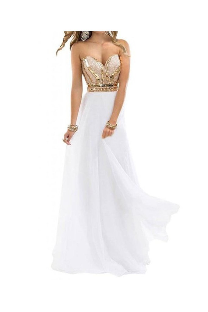 long white strapless chiffon prom dress