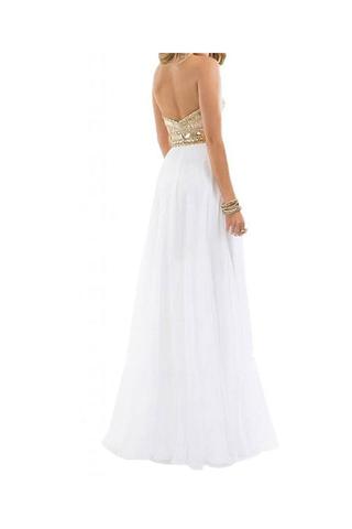 long white strapless chiffon prom dress