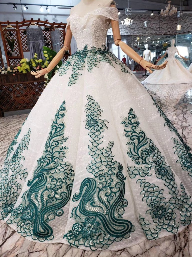 white and green quinceanera dresses