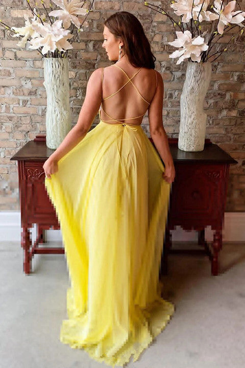 Yellow Flowy Prom Dress