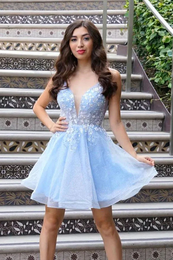 short cute blue prom dresses