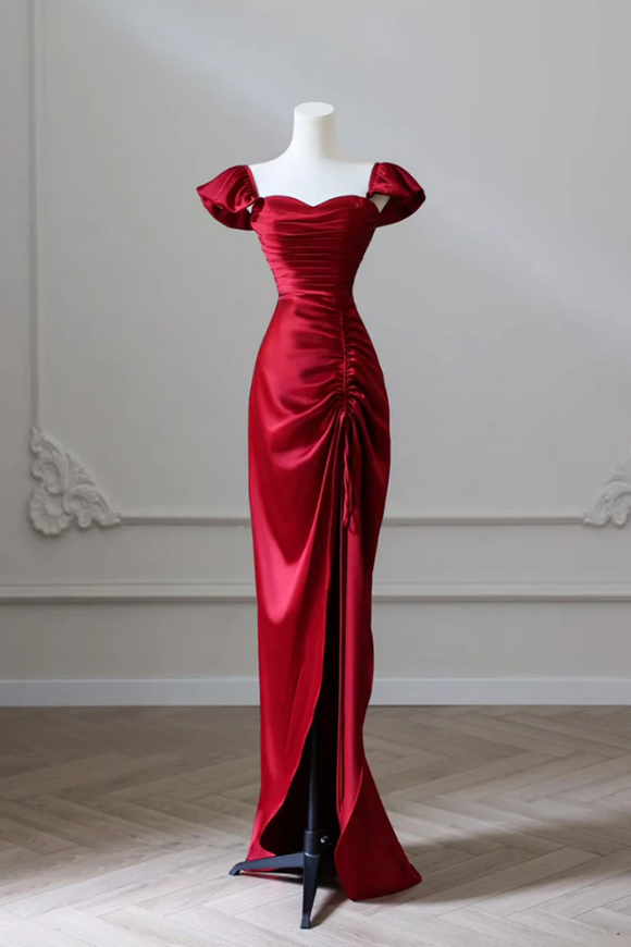 Mermaid Satin Burgundy Long Prom Dress, Mermaid Burgundy Long Formal Dress PFP2704