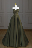 A Line V Neck Satin Green Long Prom Dress, Green Long Formal Dress PFP2706