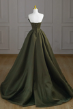 A Line V Neck Satin Green Long Prom Dress, Green Long Formal Dress PFP2706