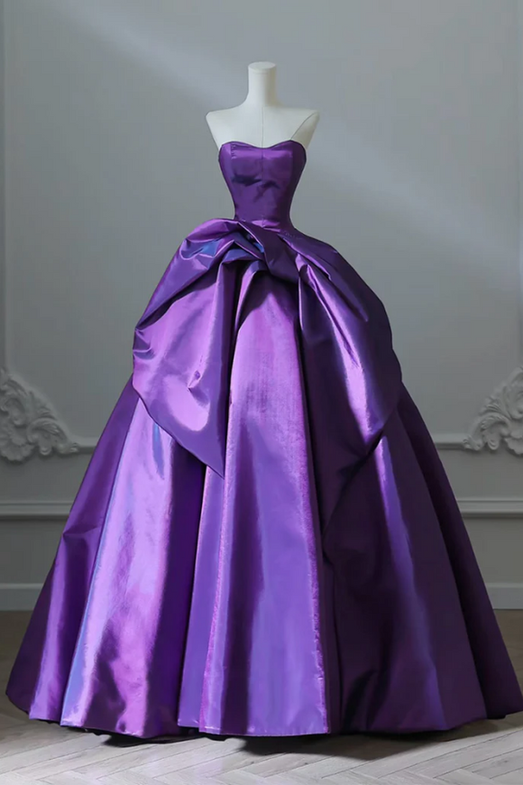 A Line Sweetheart Neck Satin Purple Long Prom Dress, Purple Long Evening Gown PFP2708