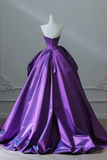 A Line Sweetheart Neck Satin Purple Long Prom Dress, Purple Long Evening Gown PFP2708