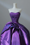 A Line Sweetheart Neck Satin Purple Long Prom Dress, Purple Long Evening Gown PFP2708