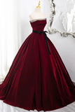 Burgundy Velvet Long Formal Dress, Off the Shoulder Evening Party Dress PFP2709