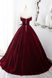 Burgundy Velvet Long Formal Dress, Off the Shoulder Evening Party Dress PFP2709