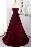 Burgundy Velvet Long Formal Dress, Off the Shoulder Evening Party Dress PFP2709