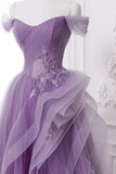 Lovely Purple A Line Tulle with Lace Applique Prom Dress, Long Formal Dress PFP2716