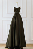 A Line V Neck Satin Olive Green Long Prom Dress, Satin Long Formal Dress PFP2719