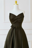 A Line V Neck Satin Olive Green Long Prom Dress, Satin Long Formal Dress PFP2719