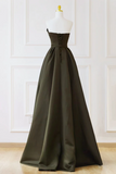 A Line V Neck Satin Olive Green Long Prom Dress, Satin Long Formal Dress PFP2719