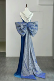 Mermaid Velvet Blue Long Prom Dress, Mermaid Long Formal Dress PFP2720