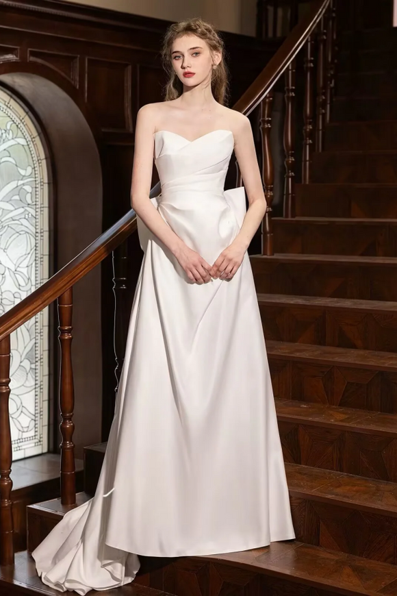 A Line Satin White Long Prom Dress, White Long Formal Dress PFP2721