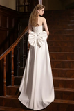 A Line Satin White Long Prom Dress, White Long Formal Dress PFP2721