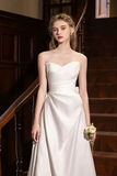 A Line Satin White Long Prom Dress, White Long Formal Dress PFP2721