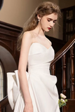 A Line Satin White Long Prom Dress, White Long Formal Dress PFP2721