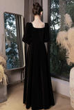 Black Velvet Long Sleeve Party Dress, A Line Floor Length Formal Evening Dress PFP2723