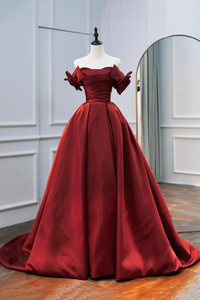 Burgundy Satin Long Prom Dress, Elegant A Line Evening Formal Dress PFP2724