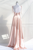 Pink Spaghetti Strap Satin Long Prom Dress, Simple A Line Evening Party Dress PFP2727