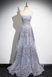 Gray Tulle Sequins Floor Length Prom Dress, Shiny A Line Evening Party Dress PFP2728