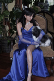 Blue Satin Sweetheart Long Formal Dress, Blue Satin Prom Dress with Leg Slit PFP2733