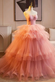 Pink Sweetheart Tulle Ball Gown Long Party Dress, Pink Tulle Prom Dress PFP2739