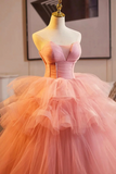 Pink Sweetheart Tulle Ball Gown Long Party Dress, Pink Tulle Prom Dress PFP2739