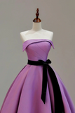 Purple Satin Scoop A Line Prom Dress, Purple Satin Party Dress Evening Dress PFP2741