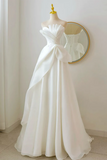 A Line White Organza Long Prom Dress, White Long Formal Dress PFP2742