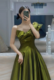 Dark Green One Shoulder Satin Floor Length Party Dress, Dark Green Prom Dress PFP2748