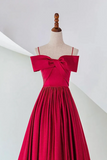 A Line Off Shoulder Satin Red Long Prom Dress, Satin Long Formal Dress PFP2756