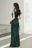 Green Sequins Floor Length Prom Dress, V Neck Evening Party Dress PFP2757