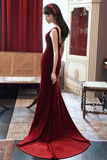 Wine Red Velvet Mermaid V Neckline Party Dress, Wine Red Long Prom Dress PFP2758