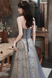 Gray Tulle Sequins Long Prom Dress, Lovely A Line Evening Party Dress PFP2762