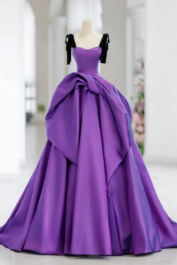 A Line Satin Purple Long Prom Dress, Purple Long Formal Dress PFP2764