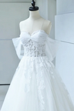 Off the Shoulder White Lace Wedding Dresses, White Lace Bridal Dresses PFW0650