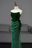 Mermaid Tulle Velvet Green Long Prom Dress, Green Long Formal Dress PFP2618