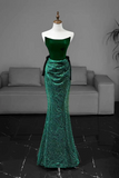 Mermaid Tulle Velvet Green Long Prom Dress, Green Long Formal Dress PFP2618