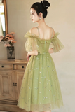 Green Spaghetti Strap Tulle Short Prom Dress, Charming Knee Length A Line Party Dress PFP2619