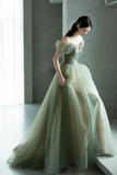 Green Tulle Long Prom Dress, Lovely A Line Off the Shoulder Evening Party Dress PFP2621