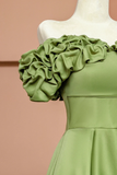 Green Satin Floor Length Prom Dress, Off the Shoulder Evening Party Dress PFP2622