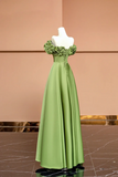 Green Satin Floor Length Prom Dress, Off the Shoulder Evening Party Dress PFP2622