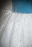 A Line Tulle Lace White Blue Long Prom Dress, White Blue Long Evening Dress PFP2624