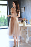 A Line Champagne Tulle Short Prom Dress, Champagne Homecoming Dress PFH0453